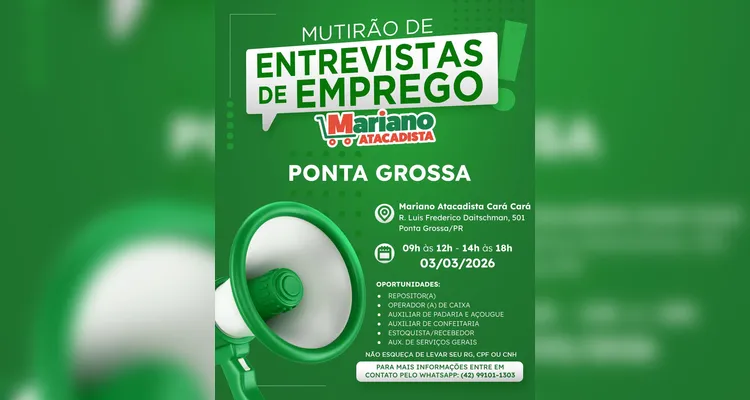 A ação especial de contratação acontece das 9h da manhã às 12h e das 14h às 18h de terça