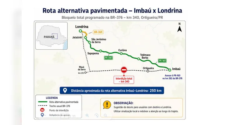 BR-376 terá interdição total por cinco horas em Ortigueira para operação com carga de GLP