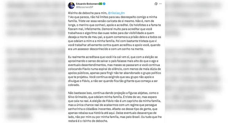 Eduardo Bolsonaro e Nikolas discutem nas redes: 'risinho de deboche?'
