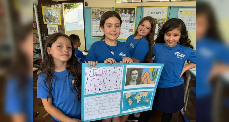 Como atividade, os alunos elaboraram cartazes sobre importantes mulheres da história do mundo.