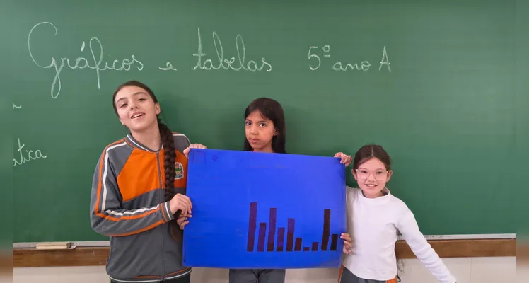 A turma também organizou gráficos e tabelas a partir das informações dos materiais.