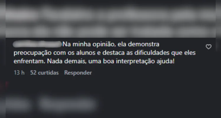 Comentários da publicação com o áudio da professora