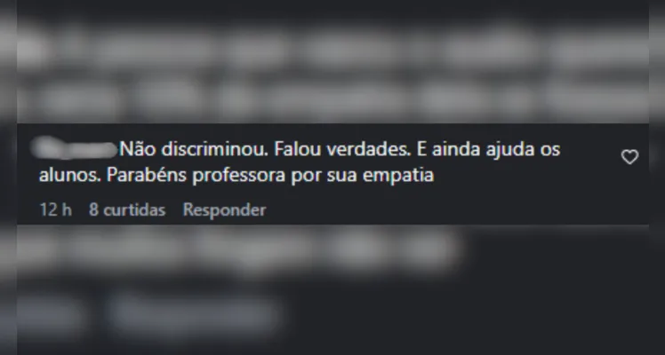 Comentários da publicação com o áudio da professora