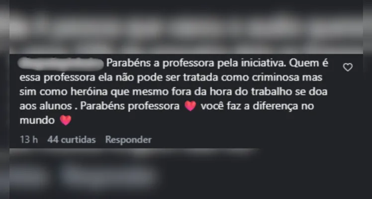 Comentários da publicação com o áudio da professora