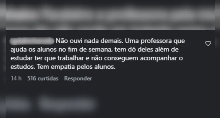 Comentários da publicação com o áudio da professora