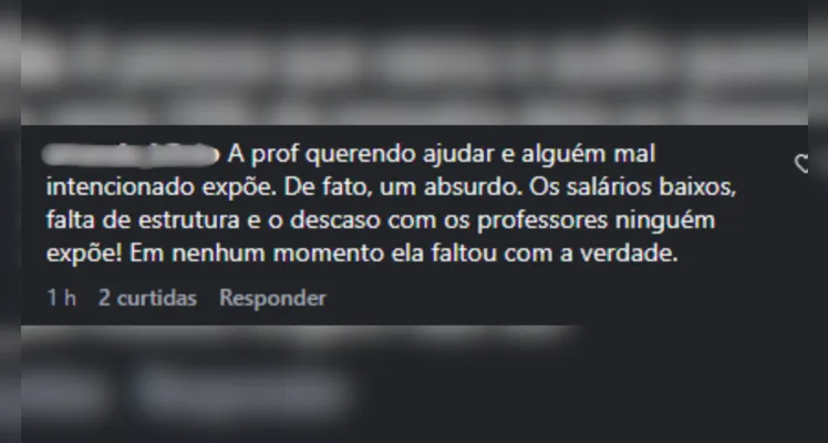 Comentários da publicação com o áudio da professora