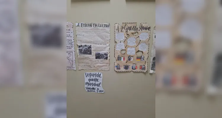 Os estudantes realizaram produções inspiradas em jornais antigos, utilizando elementos visuais e textuais que remetem ao período histórico estudado.