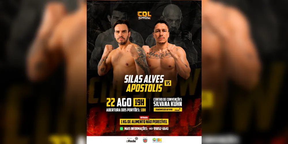 Imagem ilustrativa da imagem Silas Alves x Apostolis duelam no octógono do CDL Show em Ponta Grossa