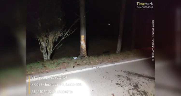 Carro com placas de PG bate em árvore e idosa fica gravemente ferida em Imbituva