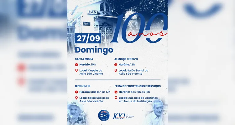 Asilo São Vicente de Paulo celebra 100 anos com programação especial neste fim de semana