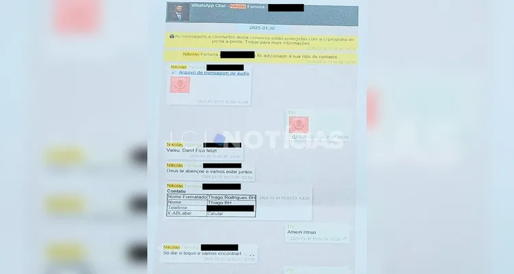 Nikolas agradeceu e enviou o contato de Thiago Faria