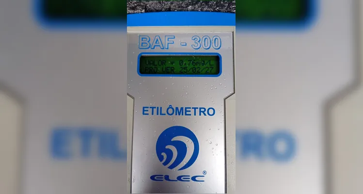 Teste de etilômetro acusou 0,76 mg/L de ar alveolar