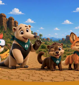 Proposta ganhou novos elementos com a criação de quatro mascotes: pica-pau amarelo, lobo-guará, tamanduá-bandeira e irara