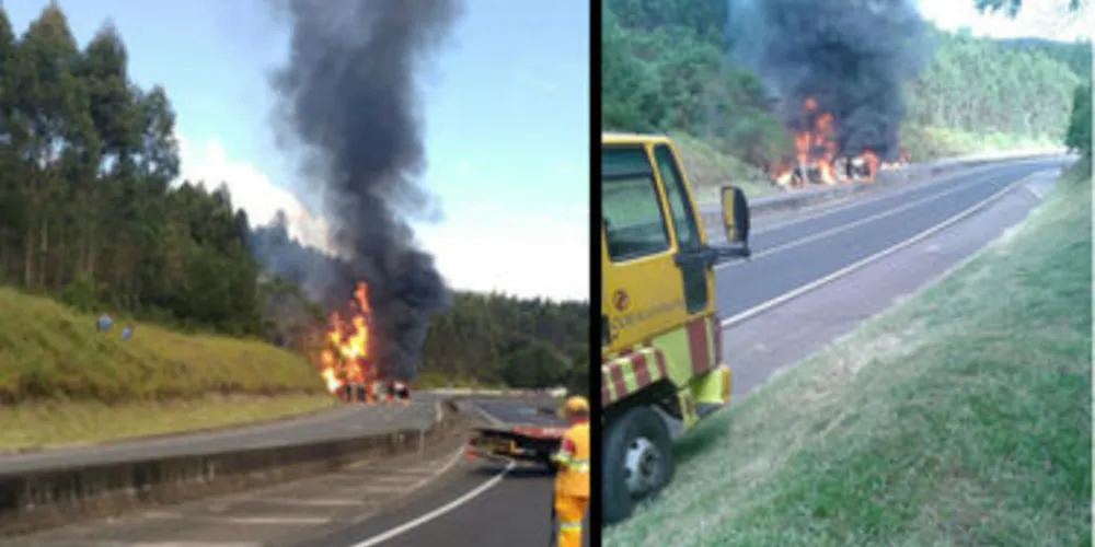 Fogo fez com que rodovia fosse bloqueada nos dois sentidos por quase 4 horas nesta terça-feira (05)