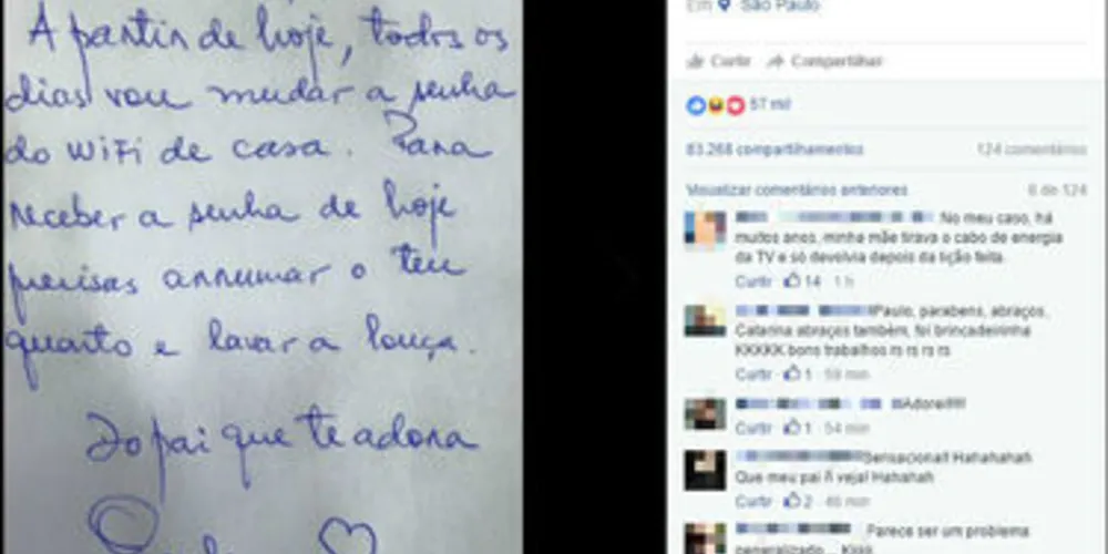 Imagem ilustrativa da imagem Bilhete de pai ‘regulando’ wi-fi da filha viraliza na rede