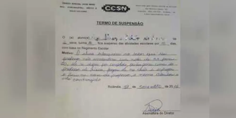 Imagem ilustrativa da imagem Brincadeira com termo de suspensão vira caso de polícia no PR