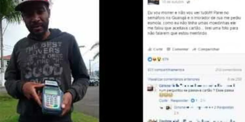 Imagem ilustrativa da imagem Morador de rua usa máquina de cartão para pedir esmola em SP