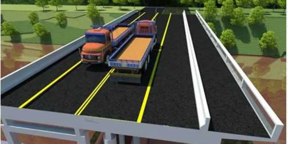 Projeto da ponte após a reforma, com acostamento em ambos os lados e passagem para pedestres​
