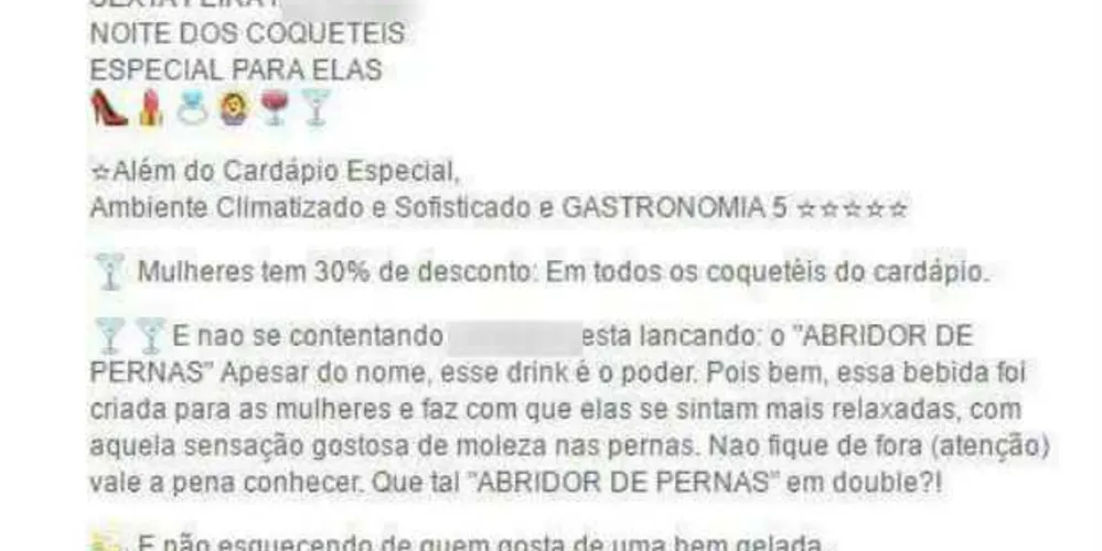 Imagem ilustrativa da imagem Pizzaria de PG cria drink para mulheres e gera polêmica