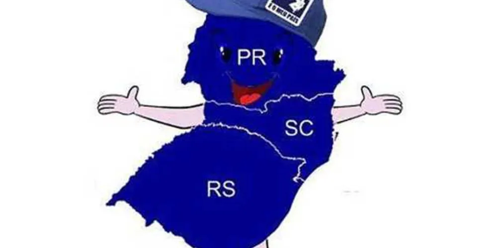 O boneco Sulito, mapa da região Sul com feições humanas, que chamou atenção nas redes sociais 