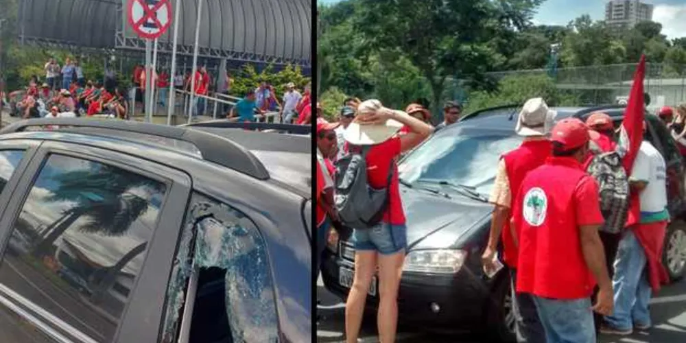 Imagem ilustrativa da imagem Carro é danificado durante manifestação do MST em PG