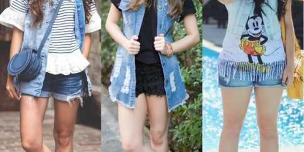 Colete jeans com shorts

