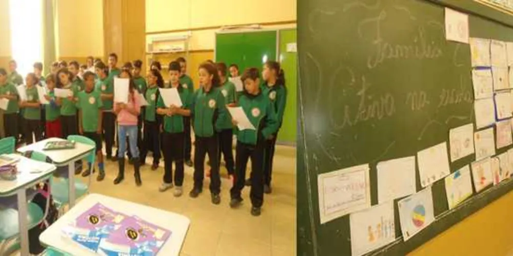 Estudantes fizeram apresentação para familiares presentes na escola.