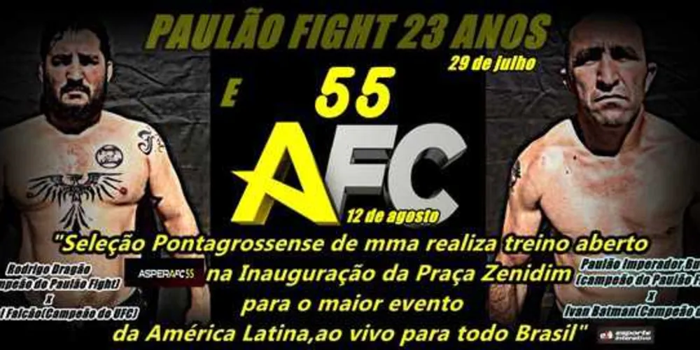 O evento contará com o enfrentamento de Rodrigo Dragão (Paulão Fight) x Maiquel Falcão (campeão do UFC) além do duelo entre Paulão Imperador Bueno (Paulão Fight) x Ivan Batman (UFC)/ Foto: Divulgação 