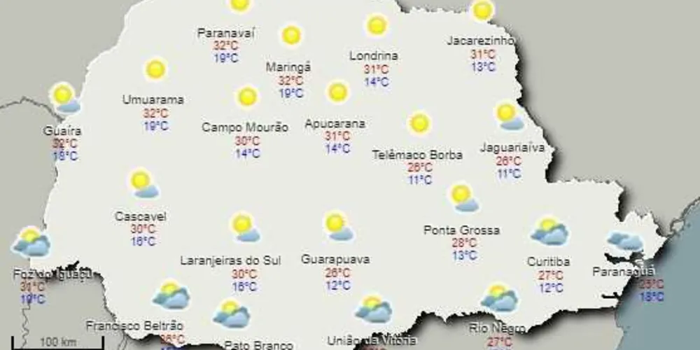  As temperaturas no noroeste do Estado passarão os 30°C/Foto: Divulgação Simepar