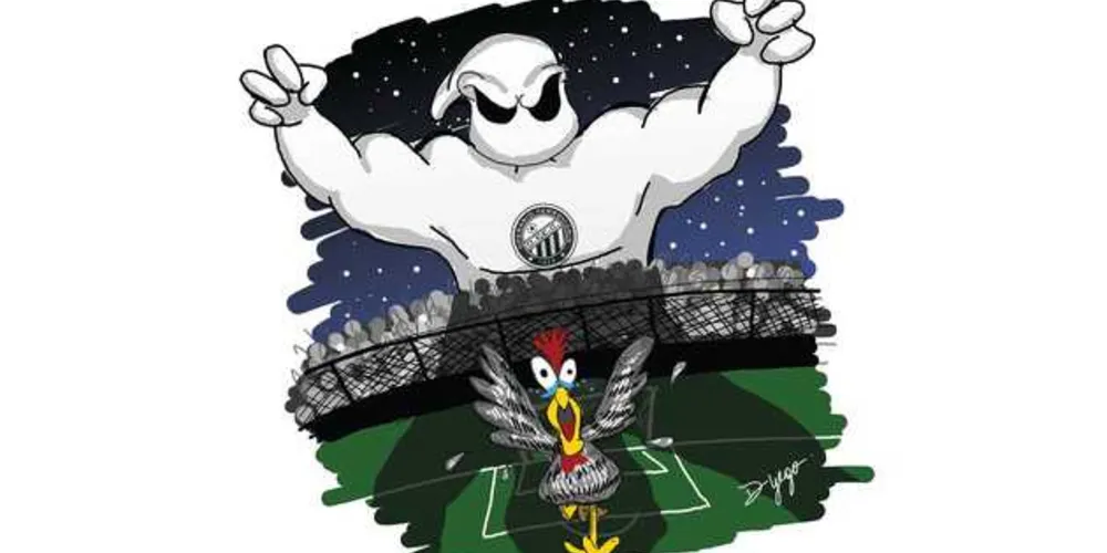 Desenho mostra Fantasma apavorando o Galo Carijó, ave que representa a equipe do Atlético-AC