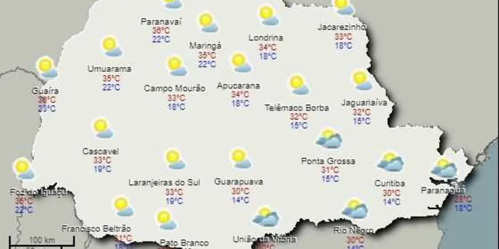 Nos próximos dias, as temperaturas devem passar dos 30°C na região/Foto: Reprodução Simepar