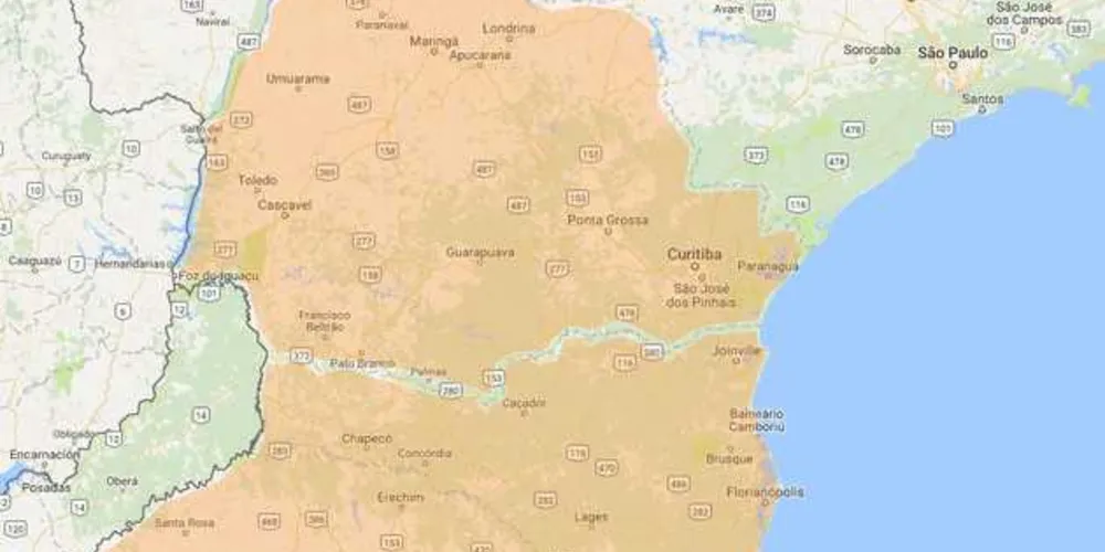 Mapa mostrando as áreas em alerta de temporais/Foto: Divulgação INMET