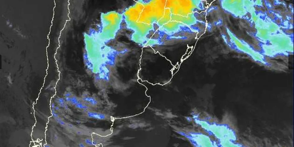 Imagem do satélite GOES mostrando as nuvens de tempestades no Paraná/Foto: Divulgação Simepar 