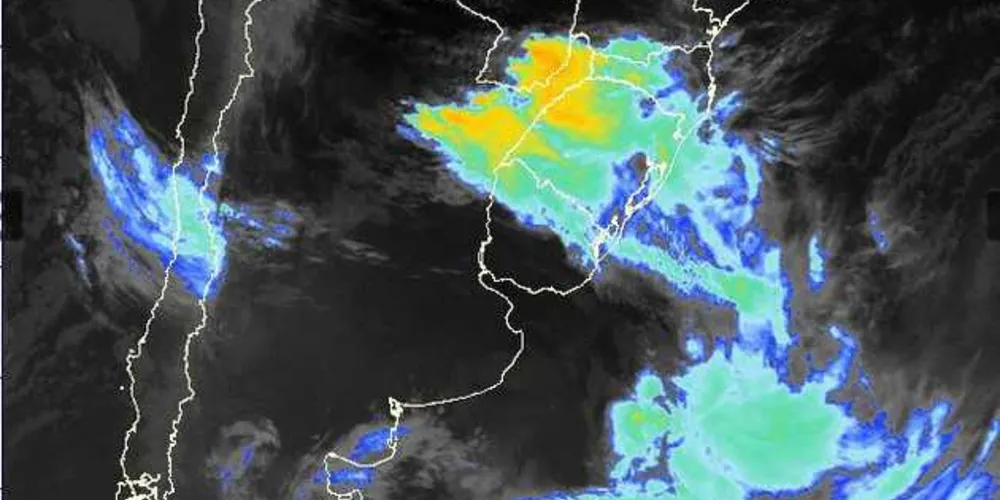 Imagem de satélite mostrando as nuvens de tempestades se aproximando do Paraná./Foto: Divulgação Simepar