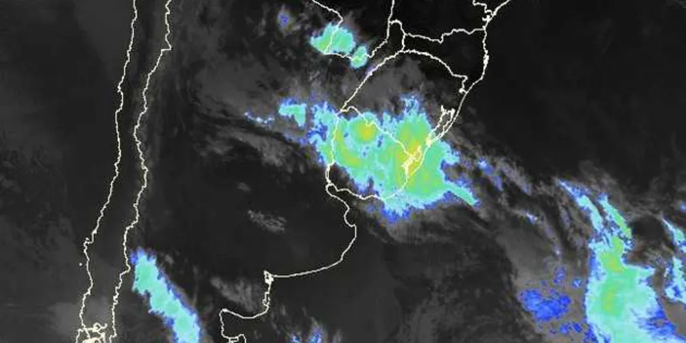 Imagem do satélite GOES mostrando a frente fria se aproximando do Sul/Foto: Divulgação Simepar