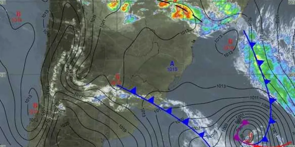 Imagem de satélite com o centro de alta pressão representado atuando no Paraná. Foto: Reprodução Simepar