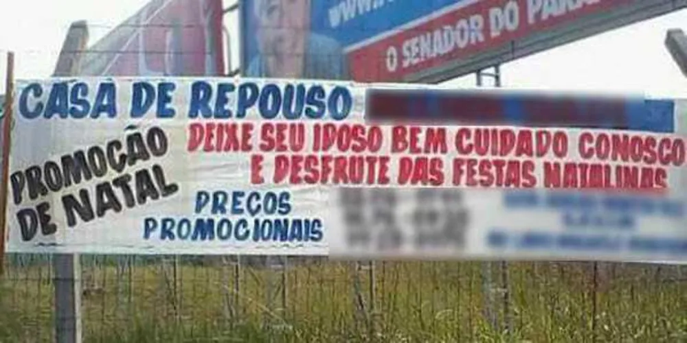 Imagem ilustrativa da imagem Faixa sugere que lar cuida de idosos para cliente ‘aproveitar festas'