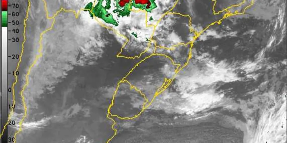 Imagem de satélite mostrando as nuvens carregadas se aproximando do Paraná/Foto: Divulgação Epagri/Ciram