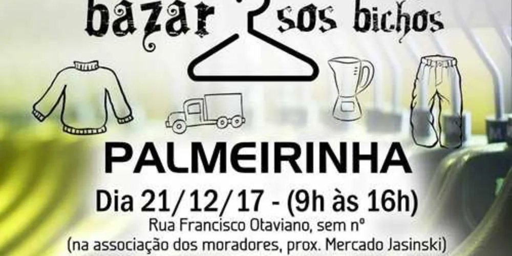 ONG realiza nesta quinta bazar beneficente para angariar recursos para o tratamento dos animais resgatados pela entidade
