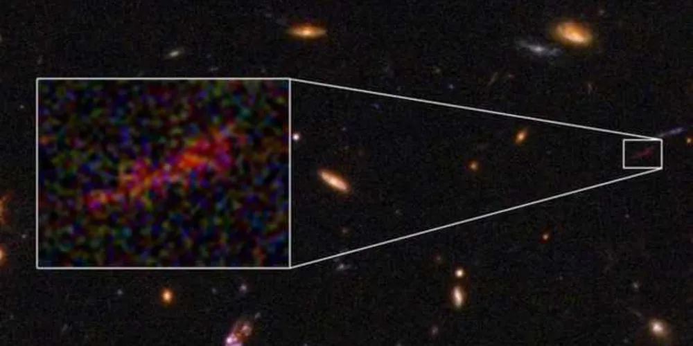 Esta galáxia está quase no limite da capacidade de detecção do Hubble, mas o telescópio/Foto: Reprodução NASA/Esa/B. Salmon (StScI)