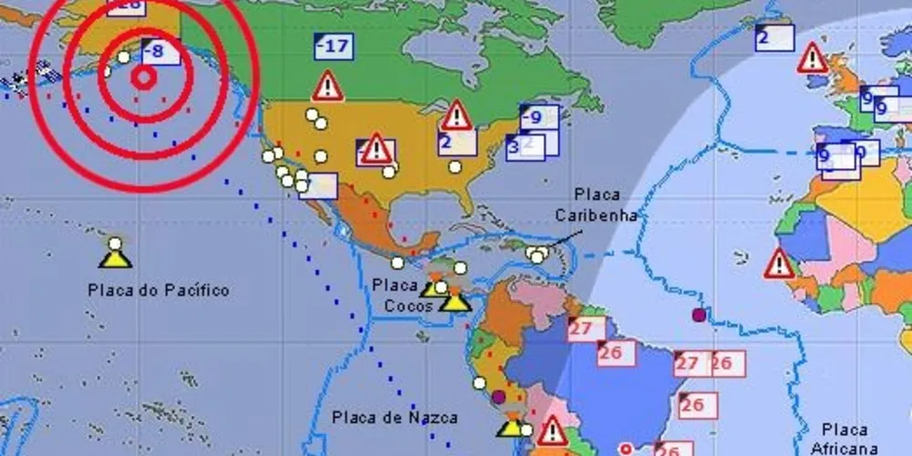 O tremor foi registrado a 256 quilômetros a sudeste de Chiniak, no Estado norte-americano do Alasca/Foto: Reprodução Painel Global