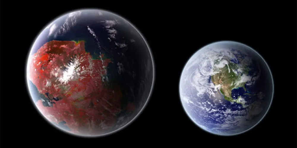 Comparação de tamanho entre o exoplaneta Kepler-442b e a Terra/Foto: Divulgação Wikimedia Commons