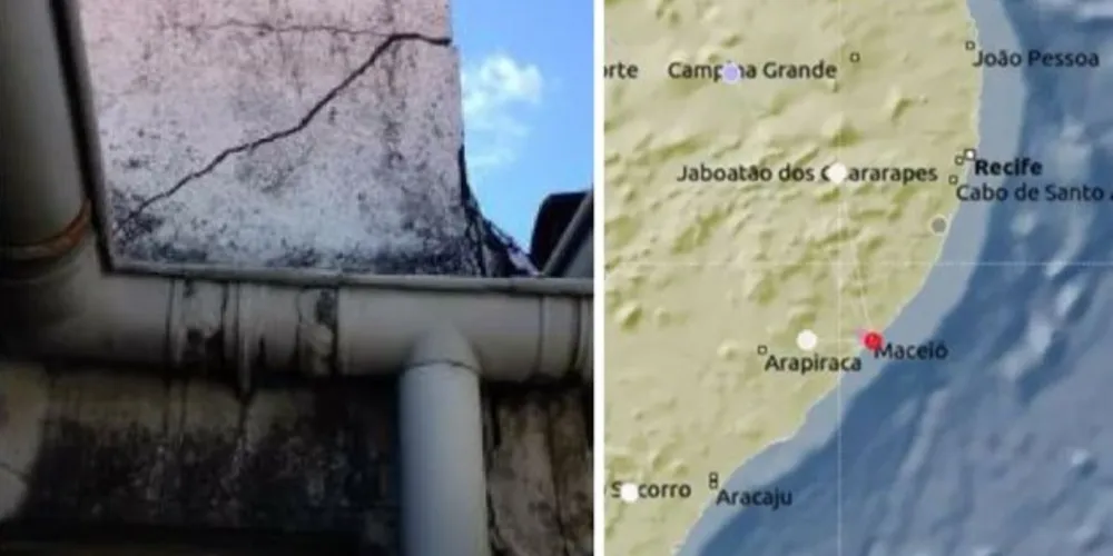 Rachadura em residência e o mapa do tremor/Foto: Reprodução 