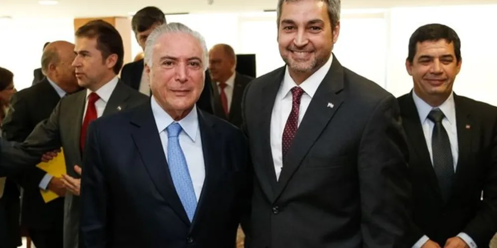 O presidente Michel Temer e o presidente eleito do Paraguai, Mario Abdo Benítez, durante encontro no Palácio do Planalto.