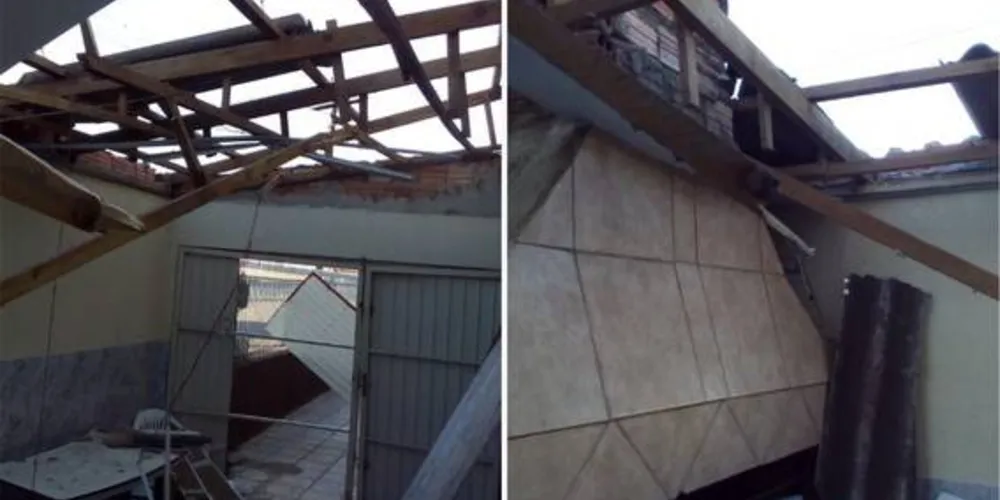 Parte da estrutura do telhado de uma Igreja Evangélica Assembleia de Deus foi destuída