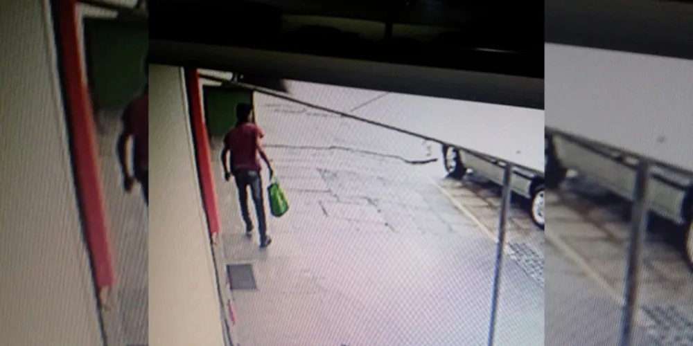 Imagem mostra momento em que o suspeito é flagrado saindo das escola com os objetos. 