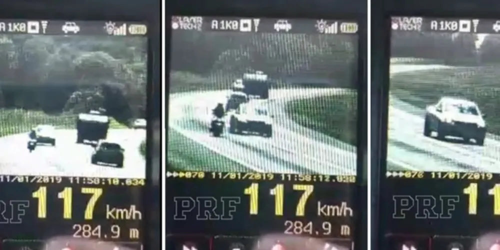 Caminhonete, que ultrapassou um motociclista no final de uma curva, também estava acima do limite de velocidade 