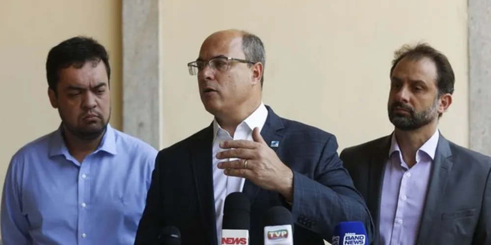 Governador do Rio de Janeiro, Wilson Witzel fala à imprensa após reunião com secretariado no Palácio Guanabara, em Laranjeiras.