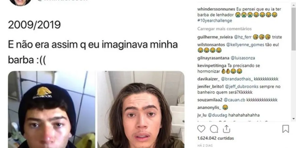 Whinderson Nunes é um dos famosos que entrou na onda do Desafio dos 10 anos