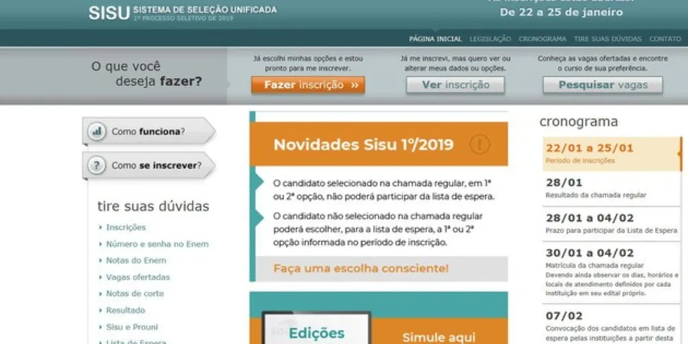 O site para a inscrição é http://www.sisu.mec.gov.br/